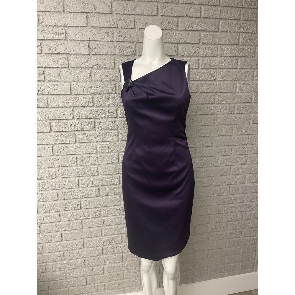 Ellen Tracy Purple Sleeveless Asymmetrical Neckline Dress Size 6